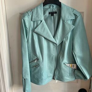 INC Women's Aqua Faux Leather Jacket